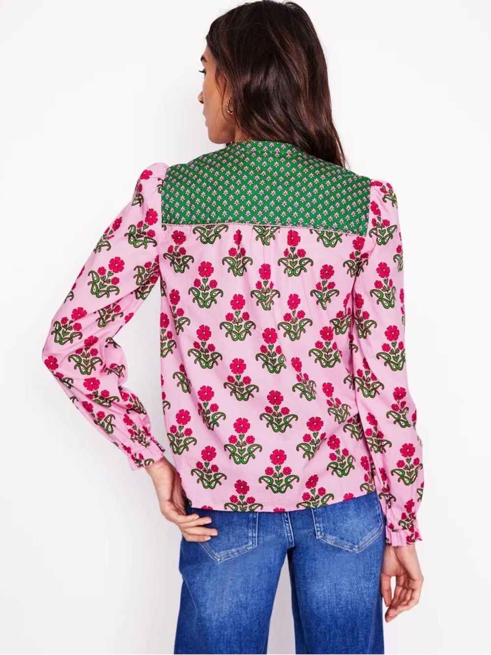 Boden Arabella Cotton Blouse Meadowsweet Pink Pansy Stamp Floral Top Size 6 - Picture 5 of 16